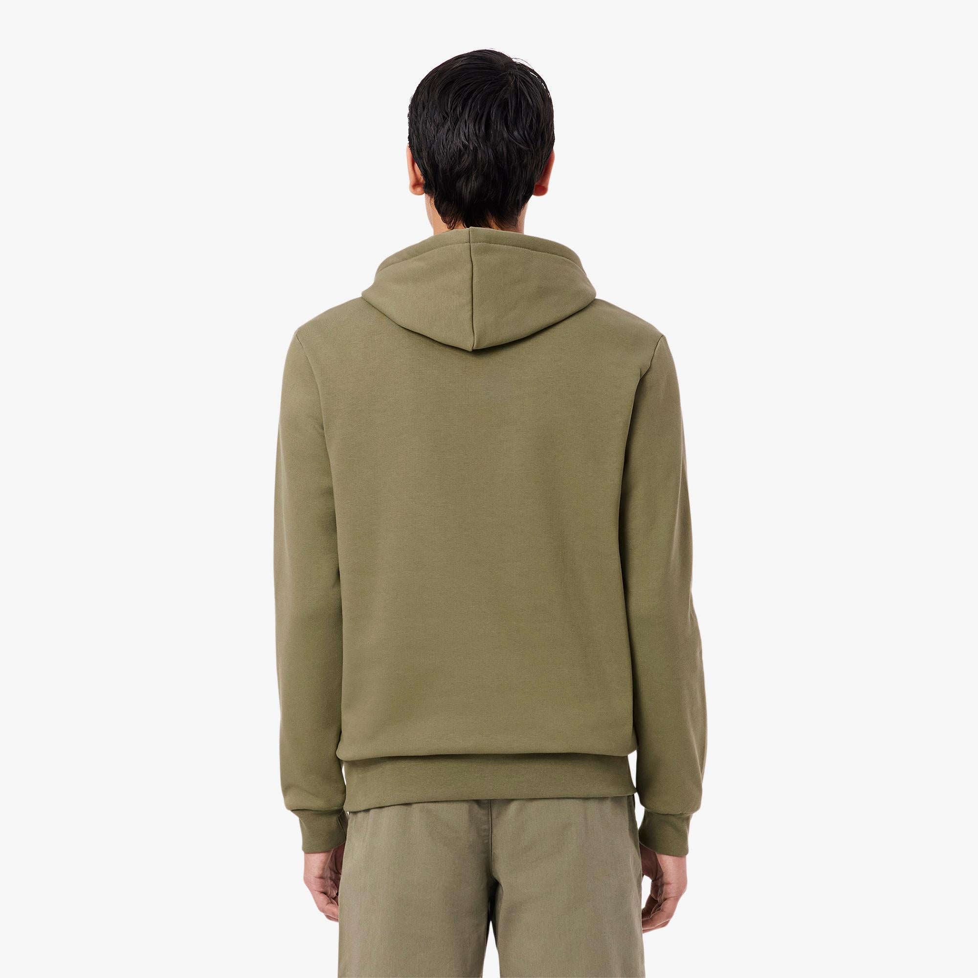 Lacoste Mens Classic Fit Cotton Fleece Hoodie Khaki